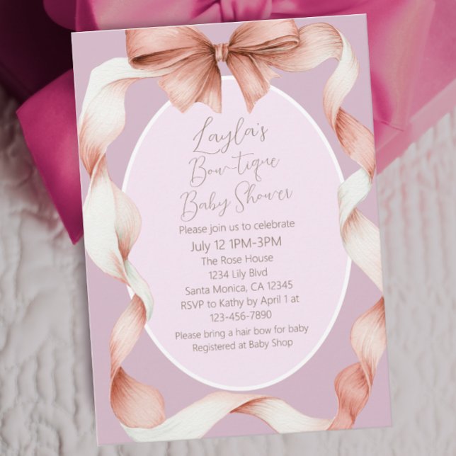 Söt Rosa Båge Boutique Barnkalas Inbjudningar (Skapare uppladdad)