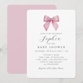 Söt Rosa Båge Flicka Bebis Baby Shower Inbjudningar