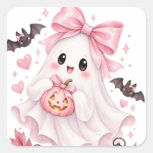 Söt Rosa Båge Spök Halloween-dekal Fyrkantigt Klistermärke