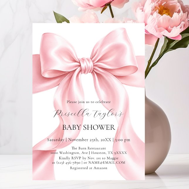 Söt Rosa Båge Tema Flick BABY DUKNING Inbjudningar (Cute Pink Bow Theme Girl BABY SHOWER Invitation)