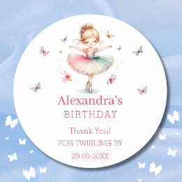 Söt Rosa Ballerina Girl Birthday Tack Runt Klistermärke