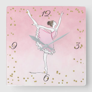 Söt Rosa Ballerina Glam Ombre Fyrkantig Klocka