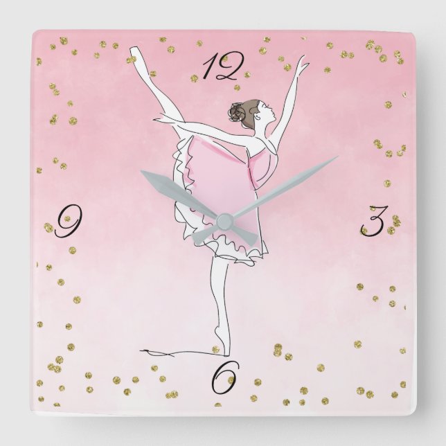 Söt Rosa Ballerina Glam Ombre Fyrkantig Klocka (Framsida)