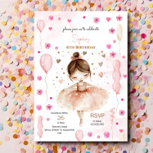 Söt rosa ballerina och ballonger födelsedag