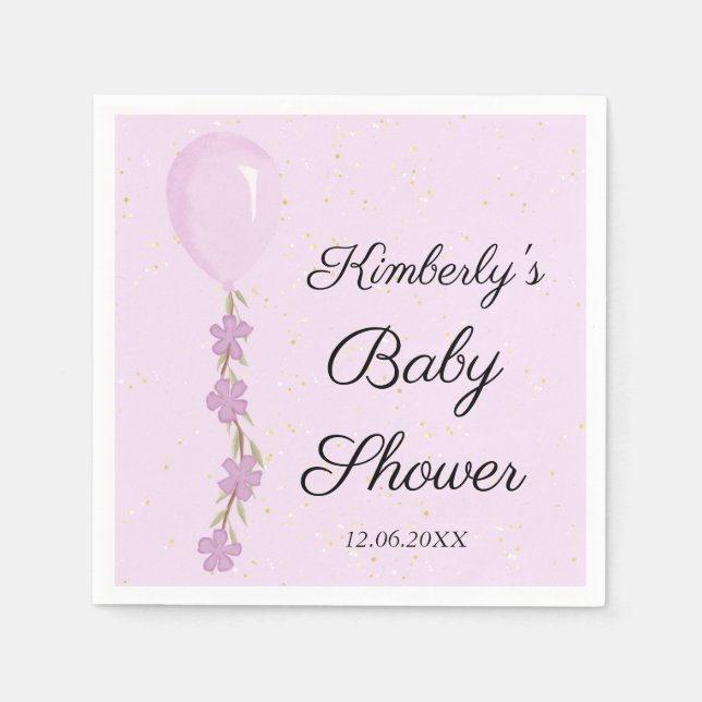 Söt Rosa Ballong Bebis Shower  Pappersservett (Framsidan)