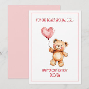 Söt Rosa Ballong Teddybjörn Glad 2-årsdag Kort