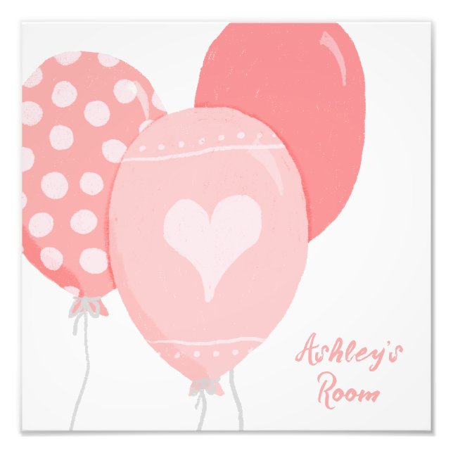 Söt Rosa Balloons Nursery Fototryck (Framsidan)