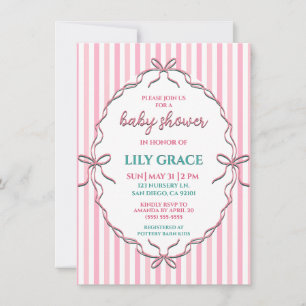 Söt rosa band & akvarellränder baby shower anteckningskort