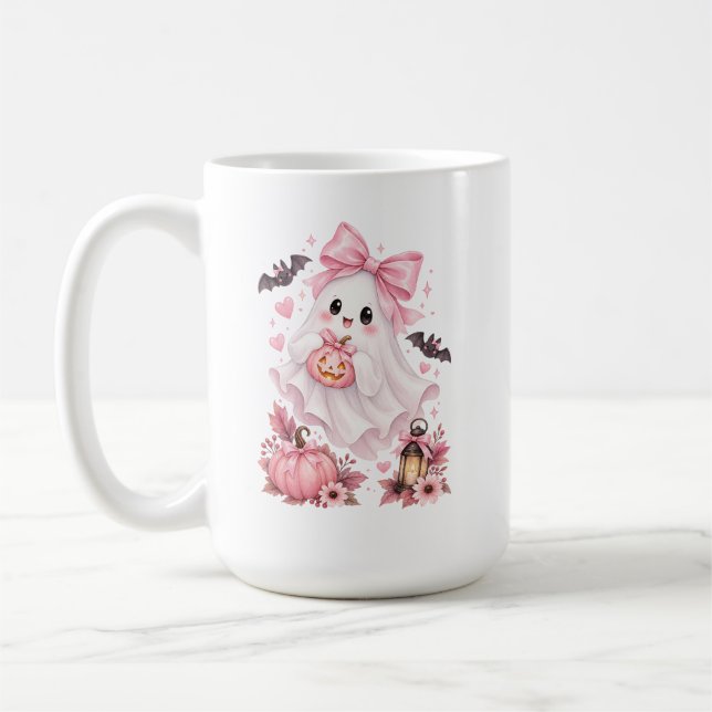 Söt Rosa Band Spök Halloween  Kaffemugg (Vänster)