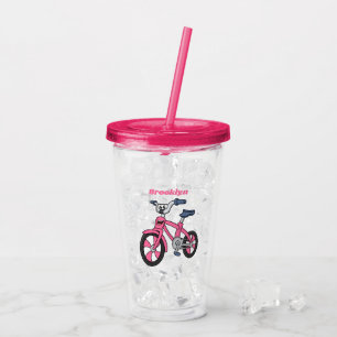 Söt rosa barncykel serieillustration take away mugg