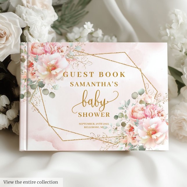 Söt  rosa-barnsköljgäst bok (Sweet blush pink sage baby shower guest book)