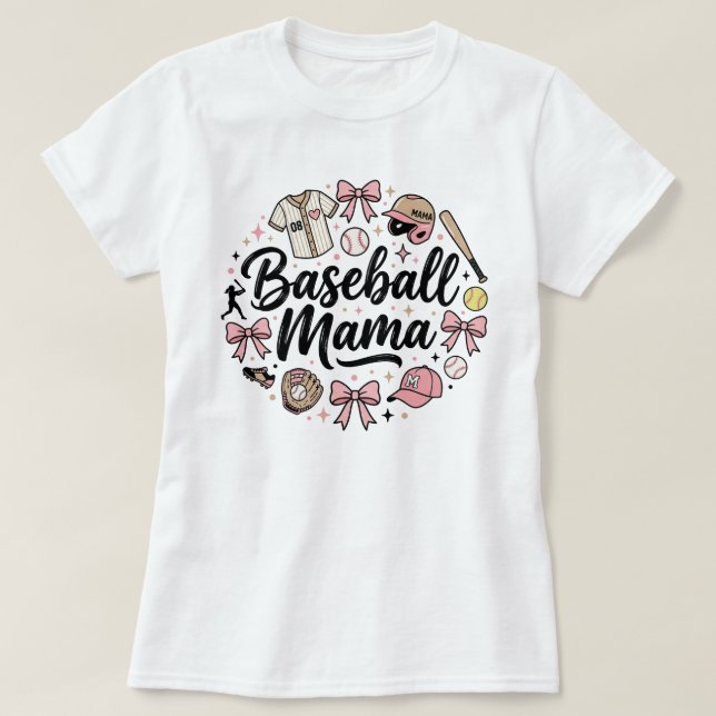 Söt Rosa Baseboll Mamma T-Shirt - Stilig Matchdag (Design framsida)