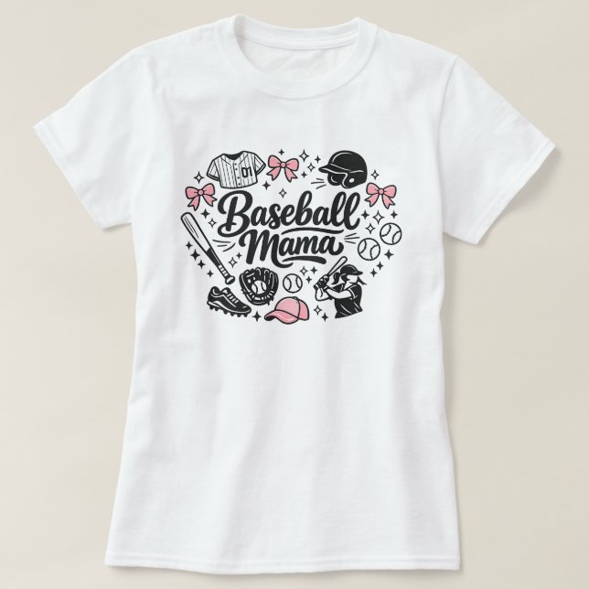 Söt Rosa Baseboll Mamma T-Shirt - Stilig Matchdag (Design framsida)