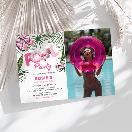 Söt Rosa Bassäng Party Flickfoto födelsedag i Inbjudningar