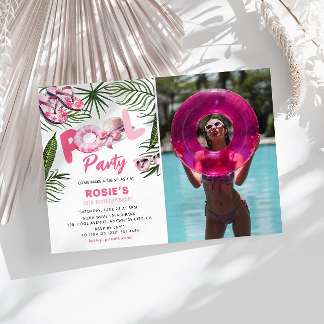 Söt Rosa Bassäng Party Flickfoto födelsedag i Inbjudningar (Skapare uppladdad)