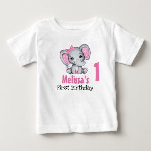 Söt Rosa Bebis Elefant Första Födelsedag T Shirt