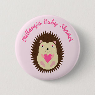 Söt Rosa Bebis Tjej Igelkott Baby Shower Knapp