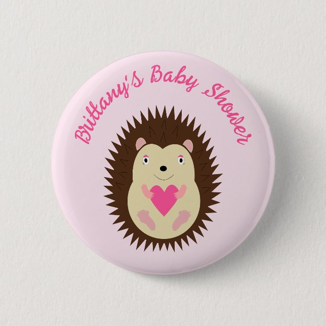 Söt Rosa Bebis Tjej Igelkott Baby Shower Knapp (Framsida)