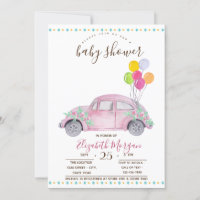 Söt rosa bil,Ballonger sicksack baby shower