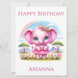 Söt Rosa Birthday Elephant Birthday Card