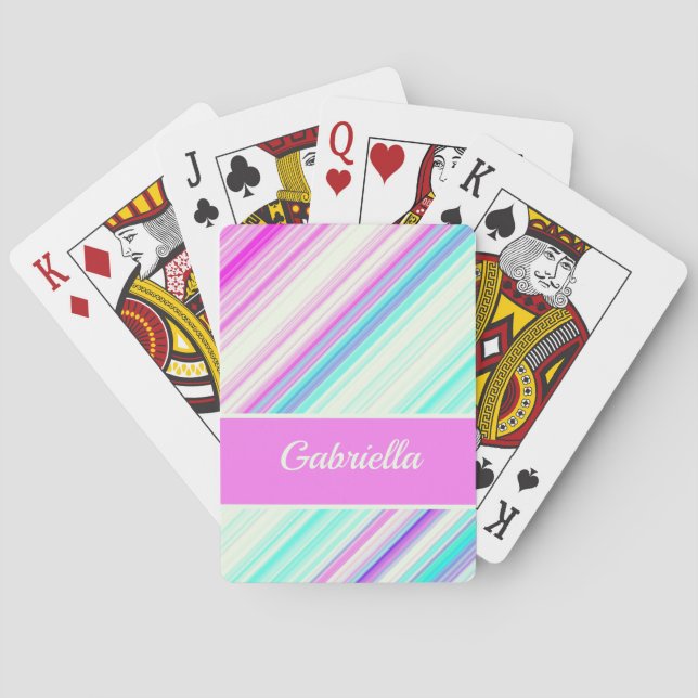 Söt Rosa Blå Lila Ränder Anpassa Namn Casinokort (Baksidan)