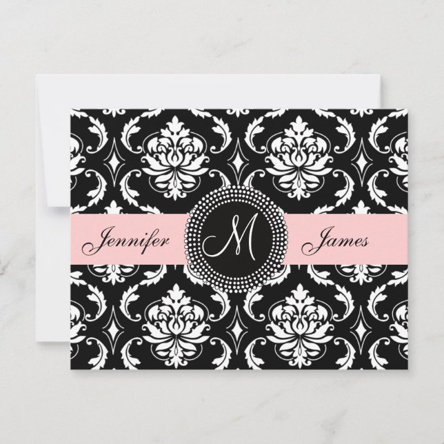 Söt Rosa Black Damask Monogram Spara datum Spara Datumet (Framsida)