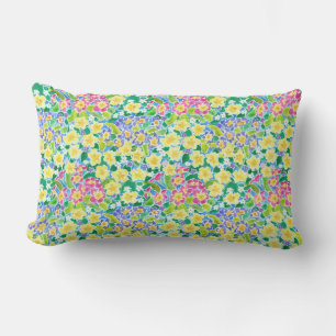 Söt Rosa, blått, Gult Primroses Lumbar Pillow Lumbarkudde