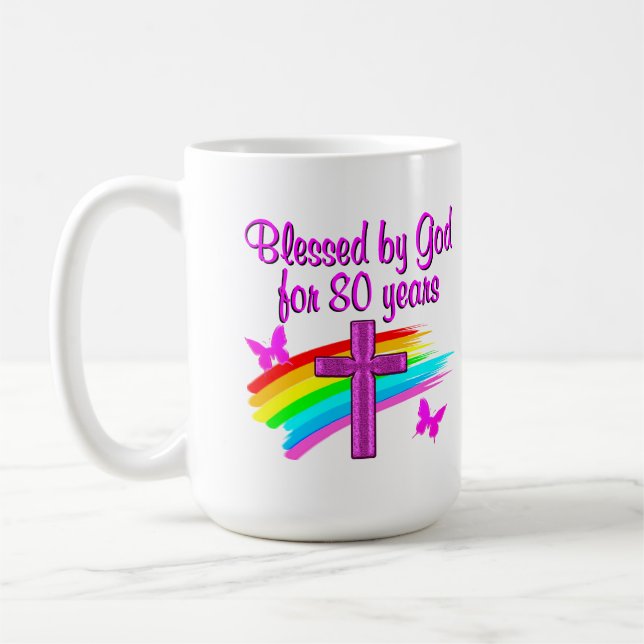 SÖT ROSA BLESSERAD AV GOD I 80 ÅR KAFFEMUGG (Vänster)