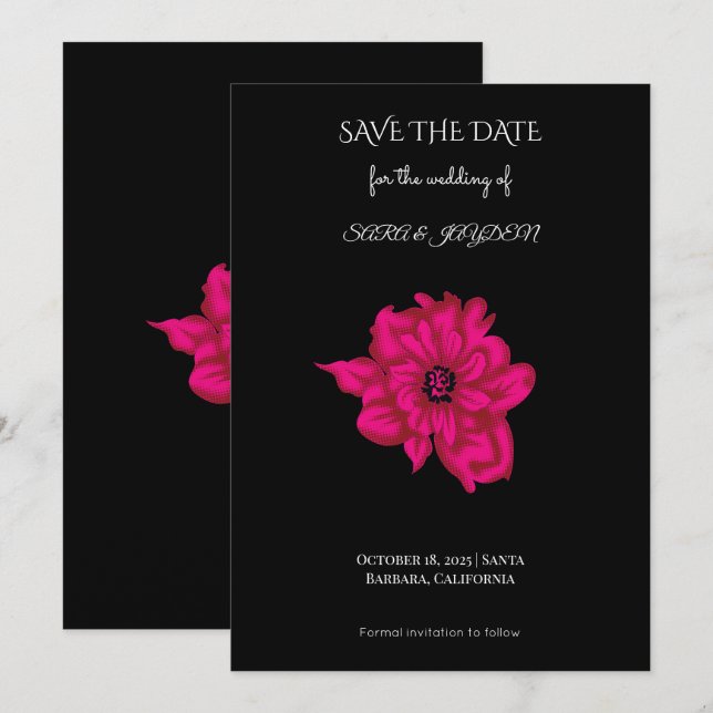 Söt Rosa Blomma Clipart – Pop Art Blommig Design Spara Datumet (Fram/baksida)
