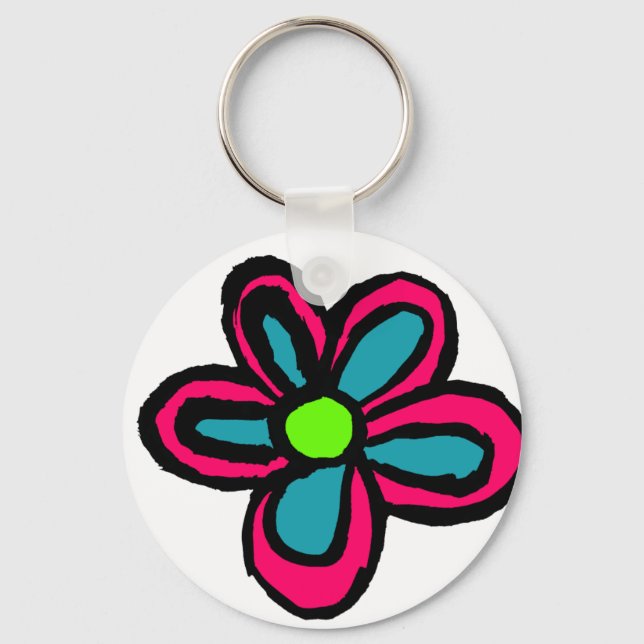 Söt Rosa Blomma Nyckelring (Framsida)