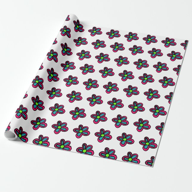 Söt rosa blomma presentpapper (Utrullad)