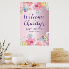 Söt Rosa Blommig Baby Shower Poster
