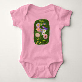 Söt rosa blommig babybodysuit i ett stycke med ast t shirt