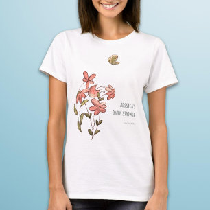 Söt Rosa Blommig Fjäril Bebis Shower T Shirt