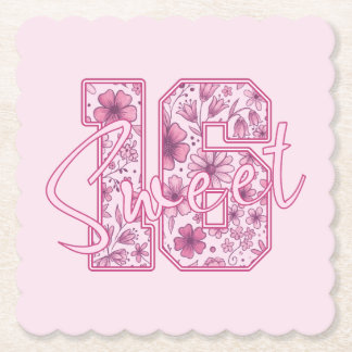 Söt rosa blommig födelsedagsfest för Sweet 16 Underlägg Papper