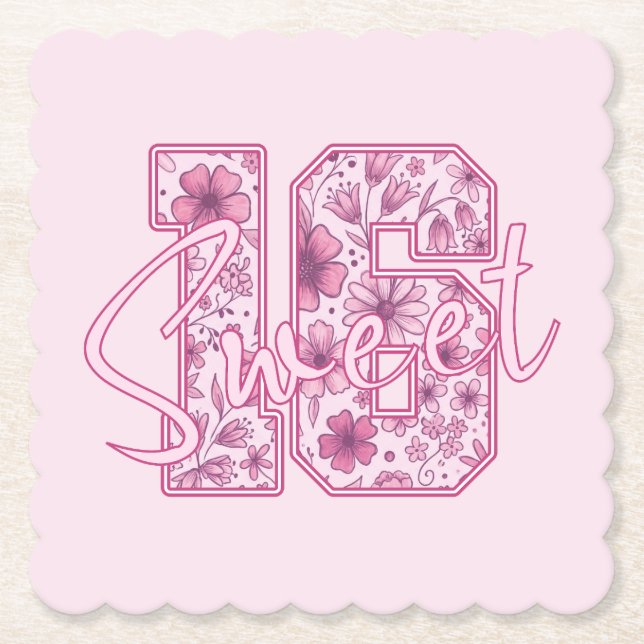 Söt rosa blommig födelsedagsfest för Sweet 16 Underlägg Papper (Framsida)