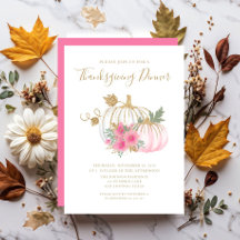 Söt Rosa Blommig Pumpa Thanksgiving Middag