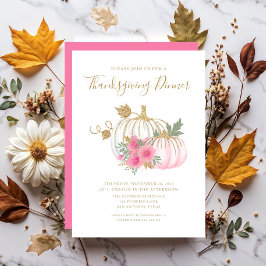 Söt Rosa Blommig Pumpa Thanksgiving Middag Inbjudningar