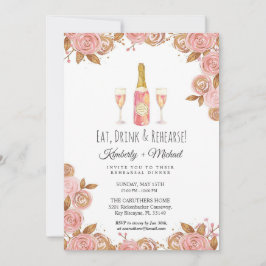 Söt Rosa Blommig Rehearsal Middag Party Inbjudningar