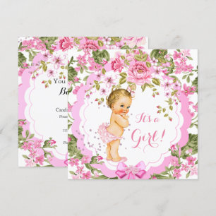 Söt Rosa Blommig Ros Bebis Baby Shower Flick Blond Inbjudningar
