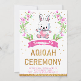 Söt Rosa Blommig Söt Kanin Aqiqah Inbjudningar