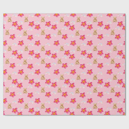 Söt Rosa Blommig Stjärnmönstrad Presentpapper | Ae