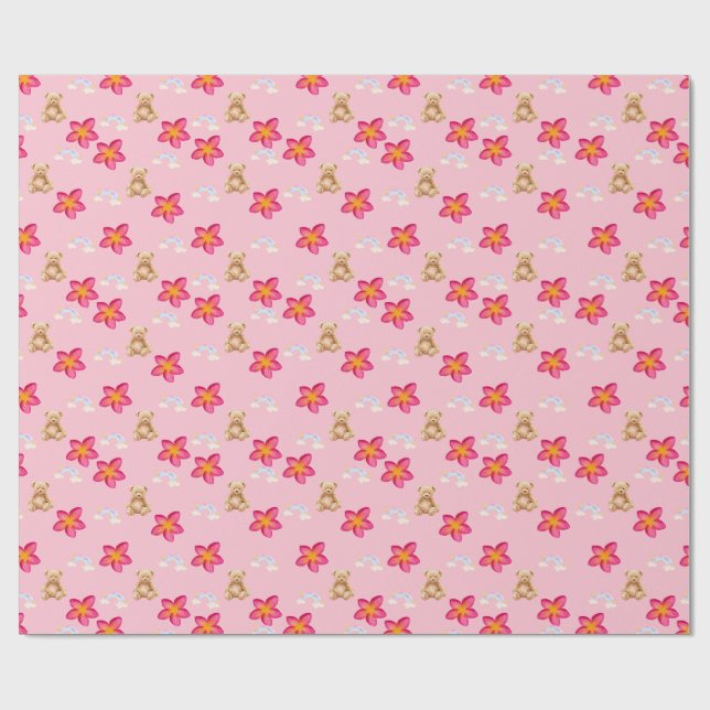Söt Rosa Blommig Stjärnmönstrad Presentpapper | Ae (Platt)