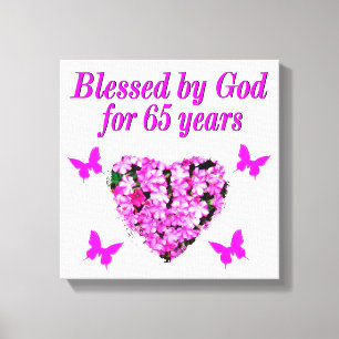 SÖT ROSA BLOMMIGT 65E BIRTHDAY DESIGN CANVASTRYCK