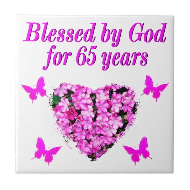 SÖT ROSA BLOMMIGT 65E  BIRTHDAY DESIGN KAKELPLATTA (Framsidan)