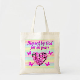 SÖT ROSA BLOMMIGT 80 BIRTHDAY BLESSING TOTE BAG TYGKASSE