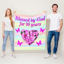 SÖT ROSA BLOMMIGT 90:E BIRTHDAG PRAYER BLANKET FLEECEFILT