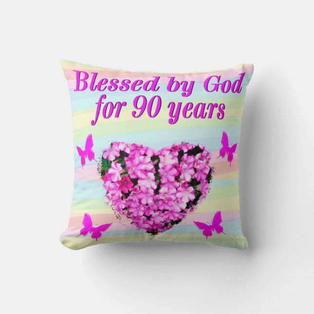 SÖT ROSA BLOMMIGT 90:E BIRTHDAY PILLOW KUDDE (Framsida)