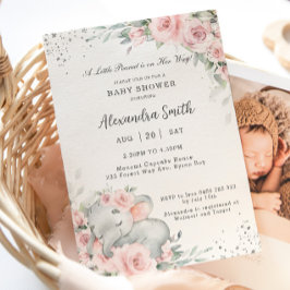 Söt Rosa Blommigt Adsible Elephant Baby Shower Inbjudningar