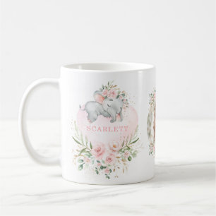 Söt Rosa Blommigt Baby Elephant Girl Foto Kaffemugg